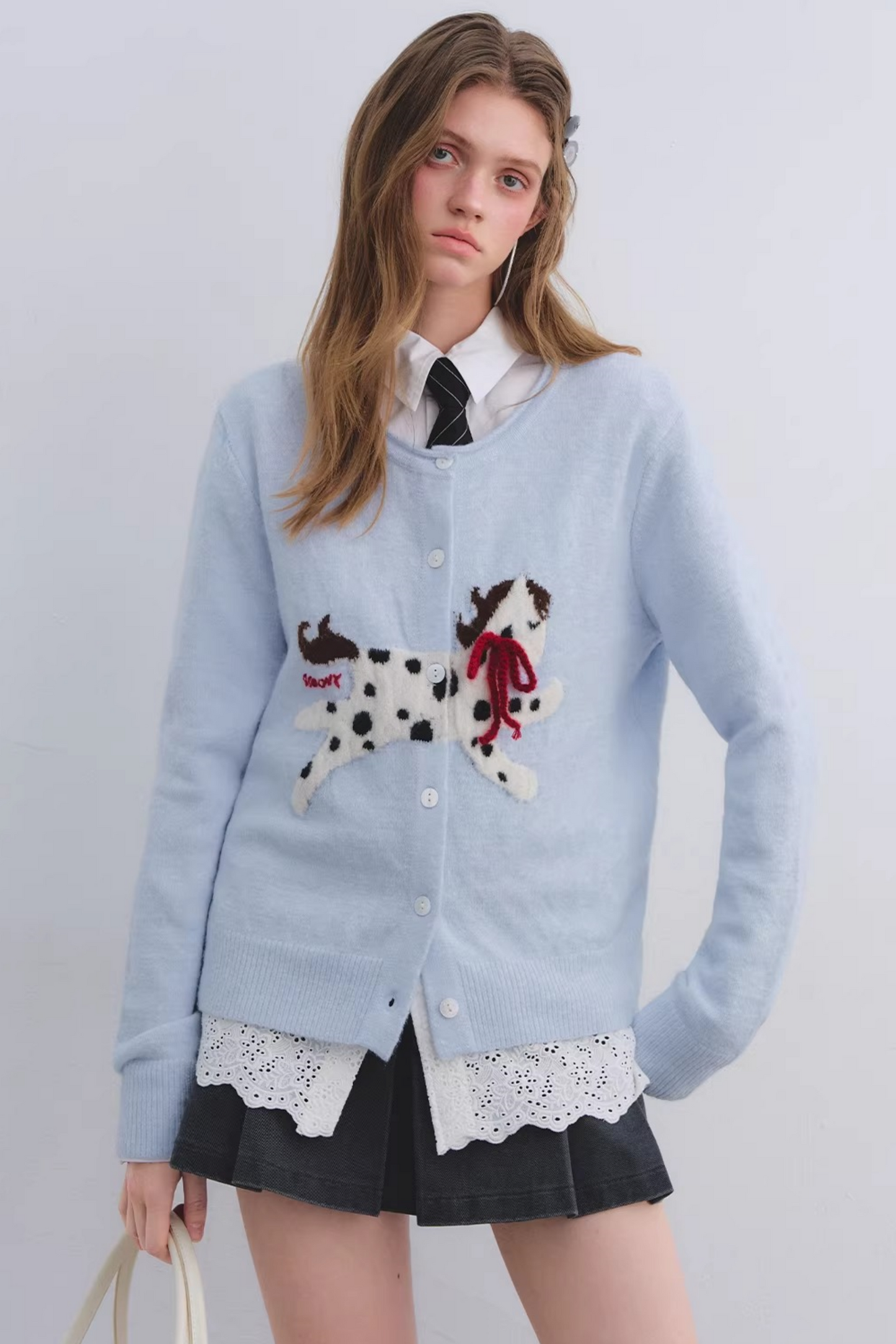 Jacquard Bow Wool Cardigan