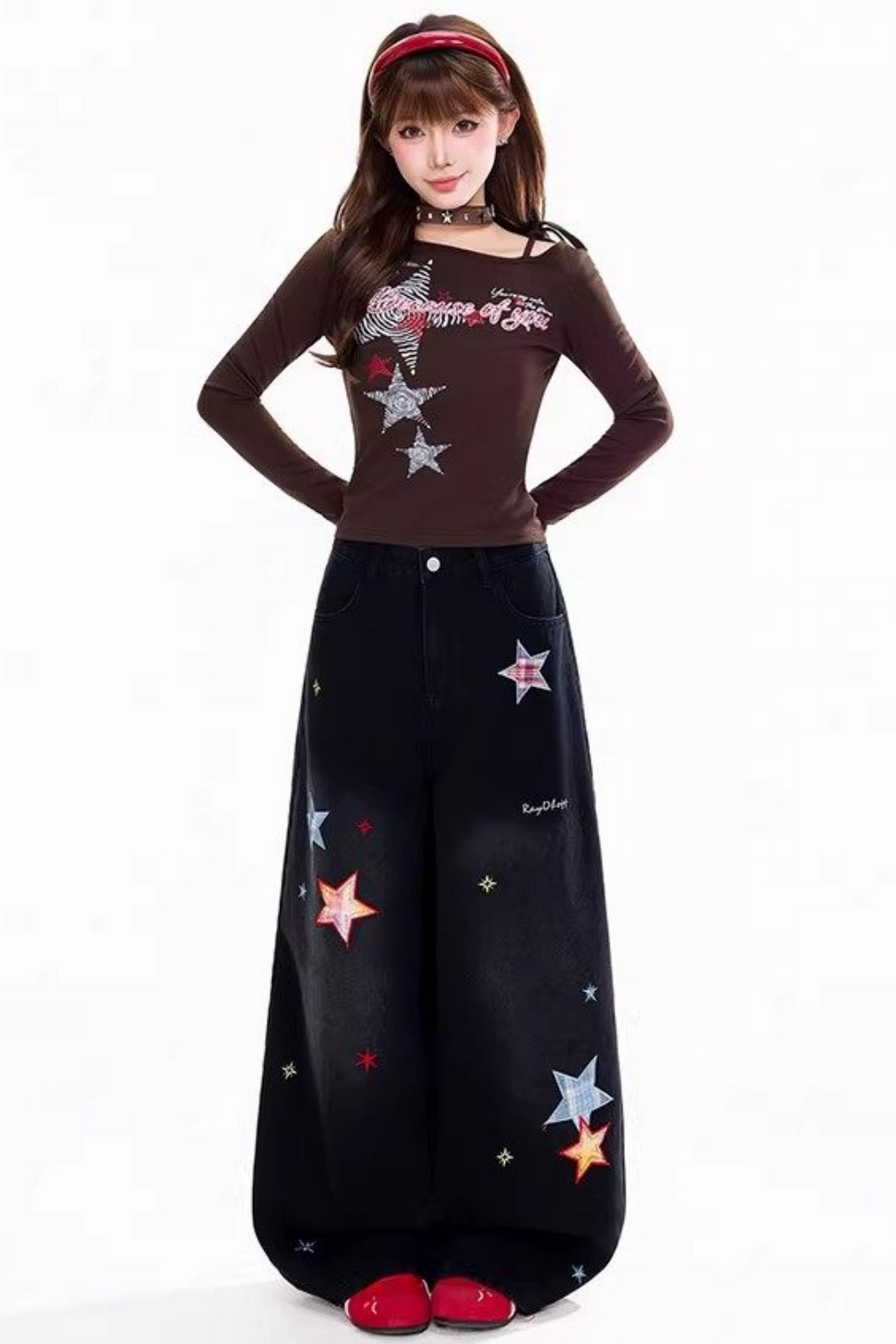 Retro Star Patch Wide-Leg Pants