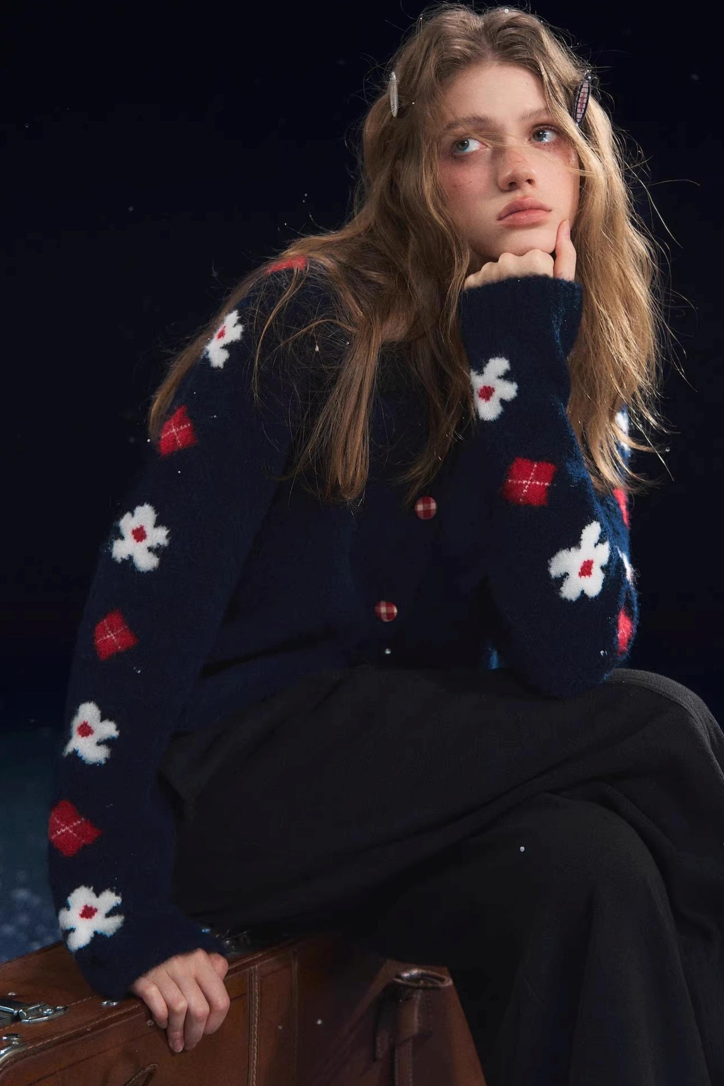 Retro Floral Jacquard Lapel Cardigan