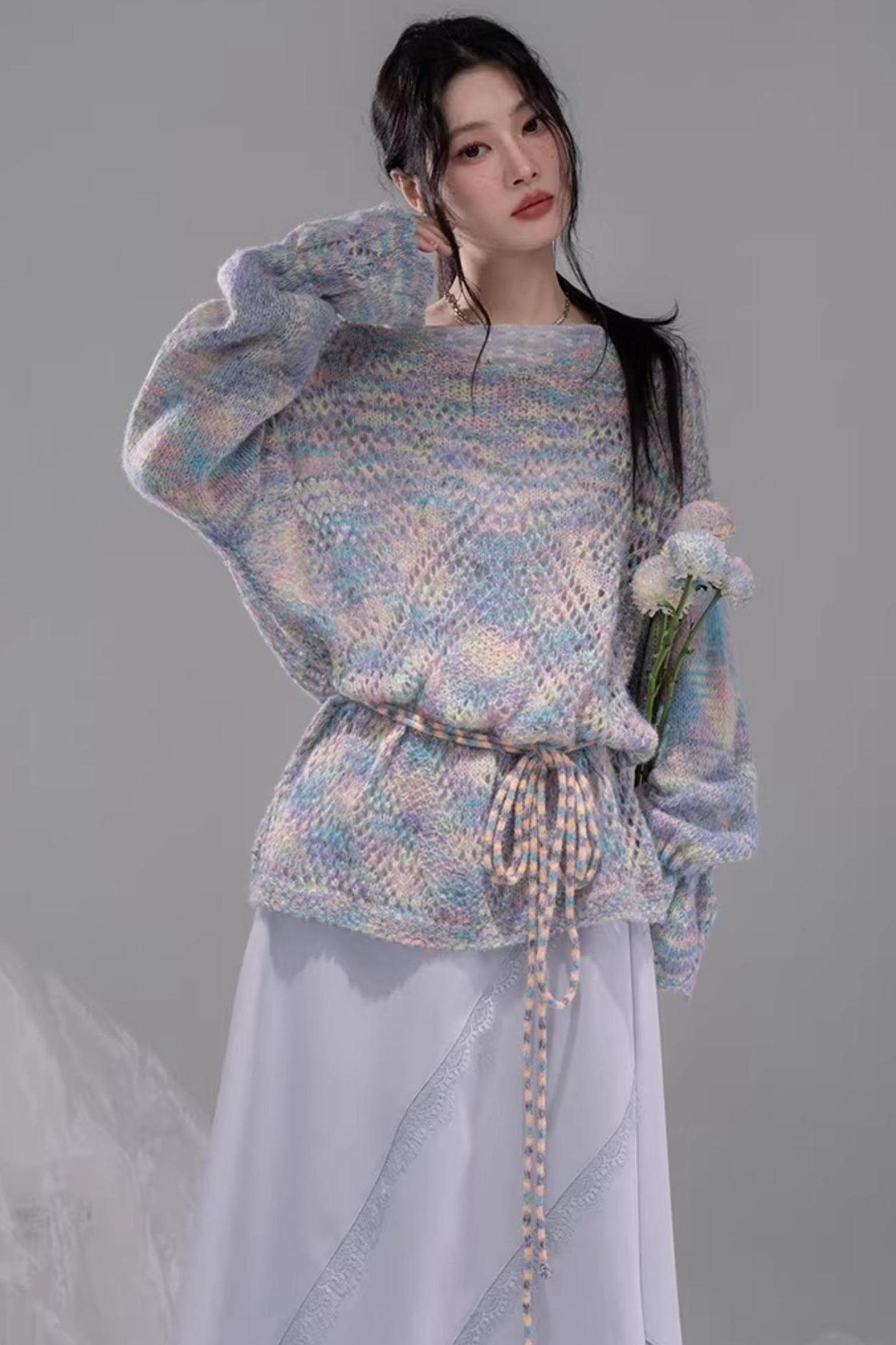 Floral Mist Blue Wool Sweater Set
