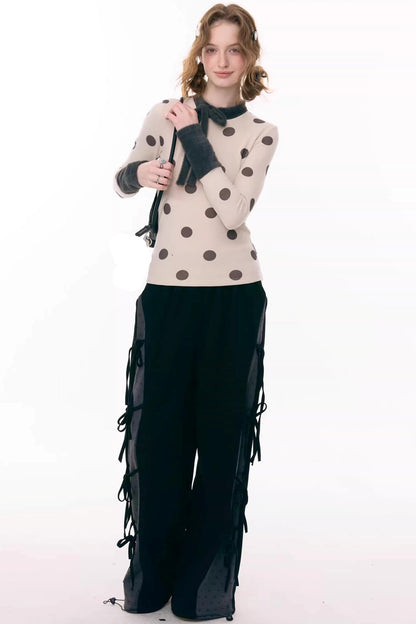 Deconstructed Bow Polka Dot Pants