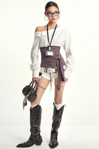 Mature White Off-Shoulder Shirt