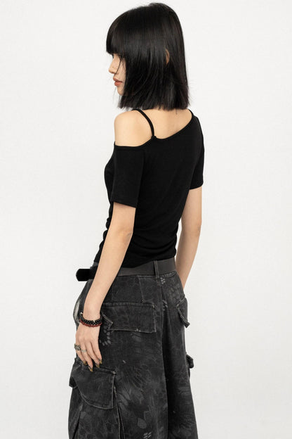 Black Off-Shoulder Slim Top