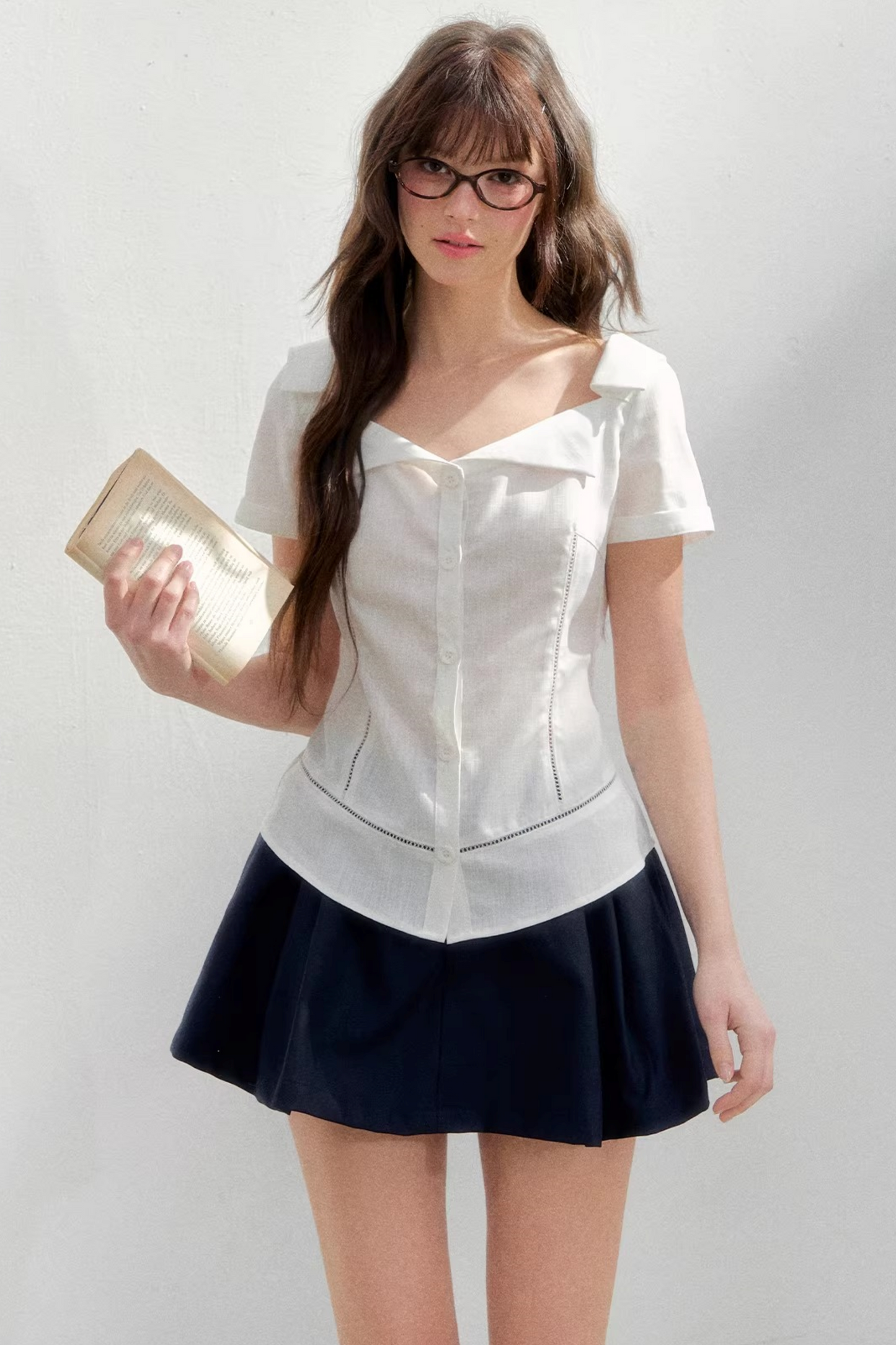 Blusa retrò rosa con risvolto