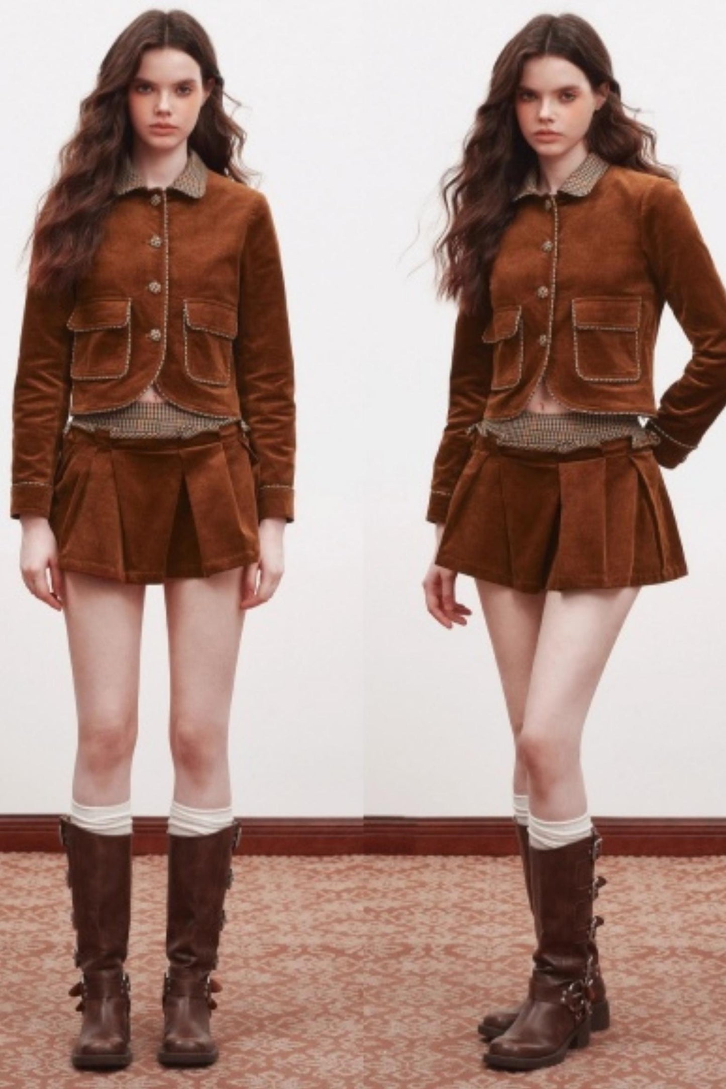 Irregular Folded Corduroy Skirt Set-Up