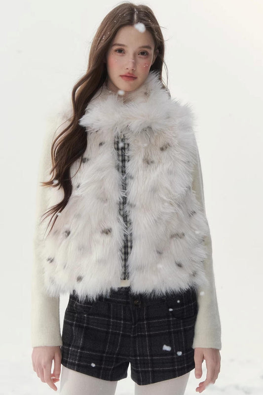 Polka Dot Plaid Fur Coat