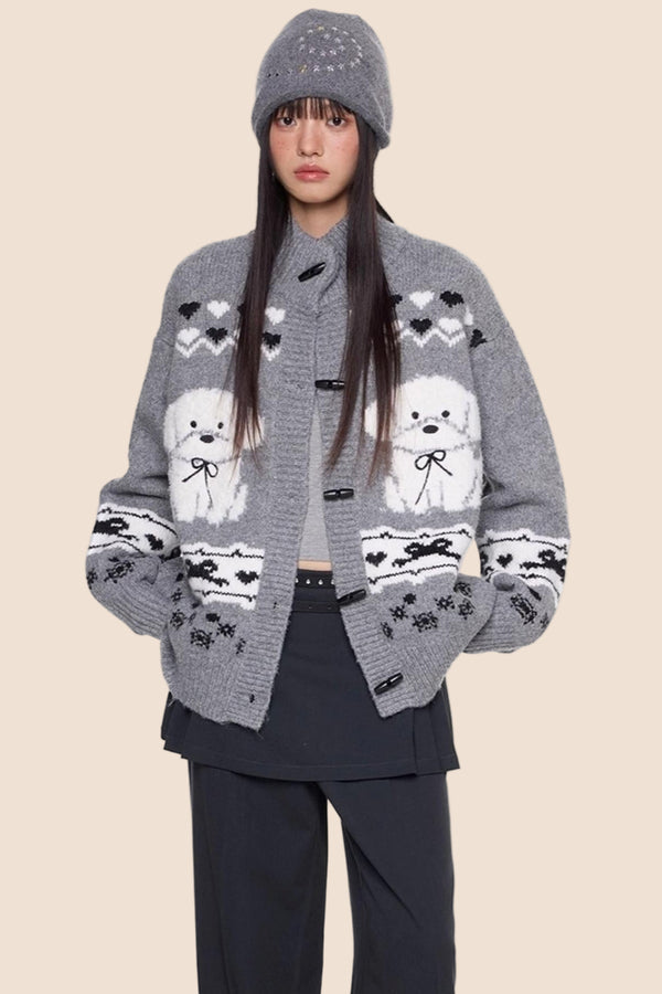 Vintage Dog Knit Cardigan Sweater