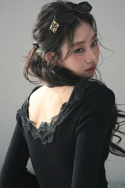 Lace-Trimmed Knitted Top