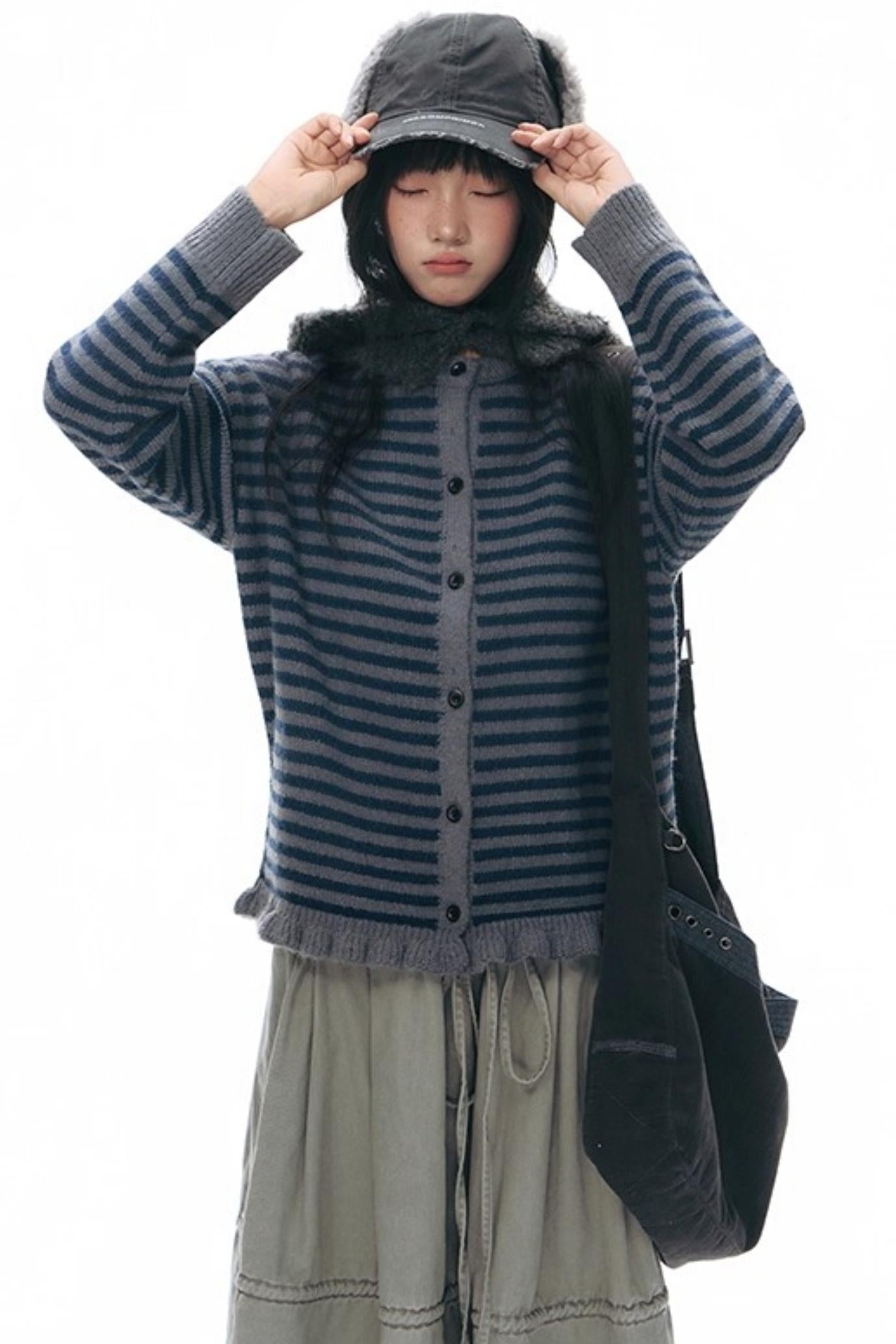 Vintage Striped Sweater Cardigan