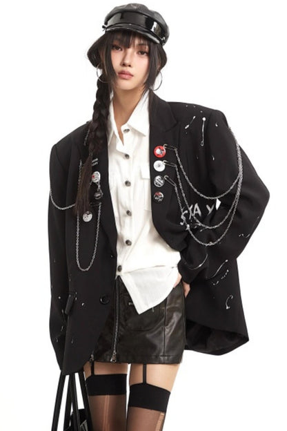 Gothic Print Chain Jacket