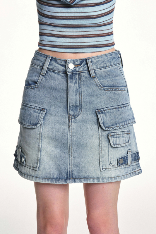 Retro Washed Slimming Denim Skirt