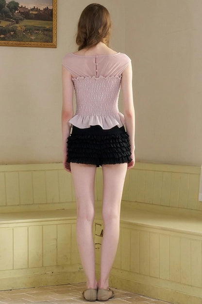 Sweet Mark Lace Short Sleeves Top