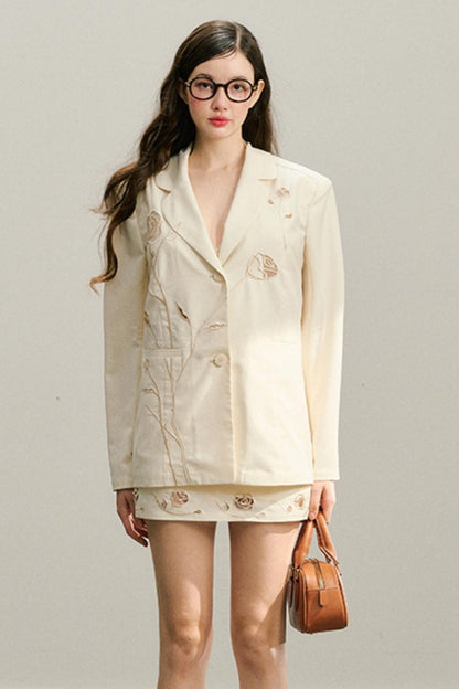 Long live the Milky Way [8.20 20:00] "Even if the roses bloom" embroidered cut-out blazer skirt