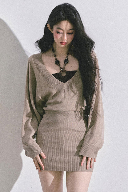 Gold Wisdom French Knitted Dress Set-Up