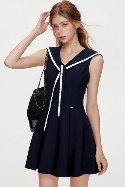 NavyCore Floral Tie Waist Dress