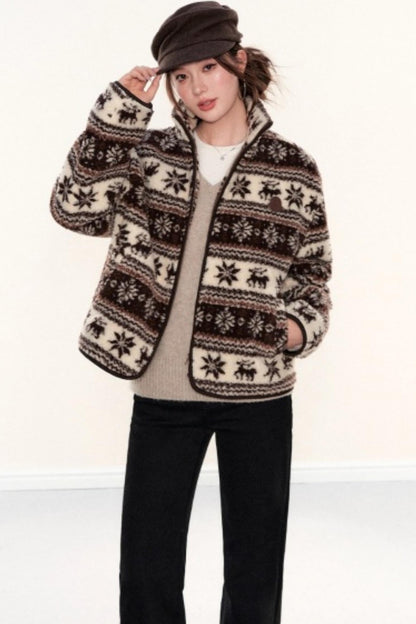 Fair Isle Lamb Wool Fleece Jacket