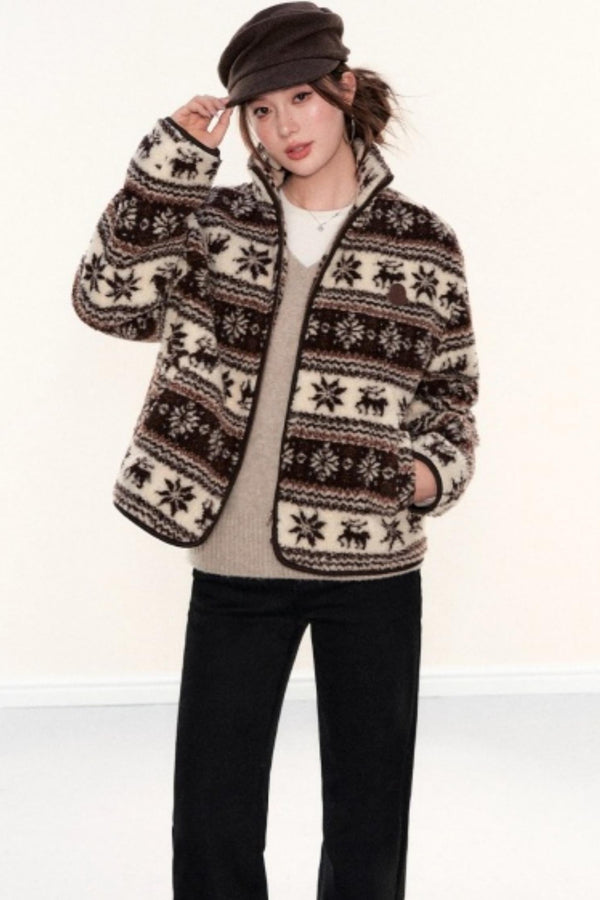 Fair Isle Lamb Wool Fleece Jacket