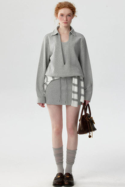 Korean-Style Layered Half-Zip Sweater
