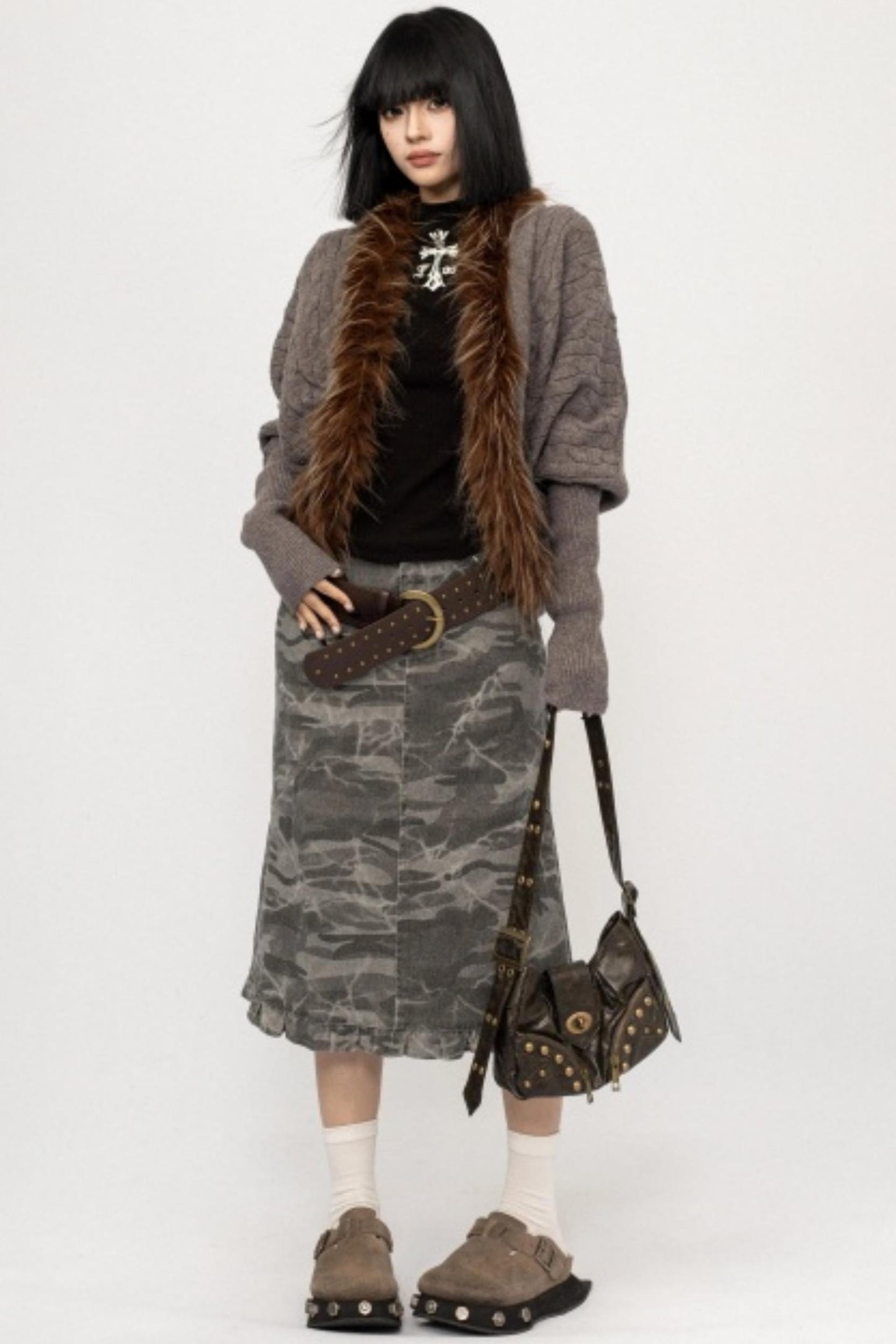 Fur Collar Knitted Cardigan