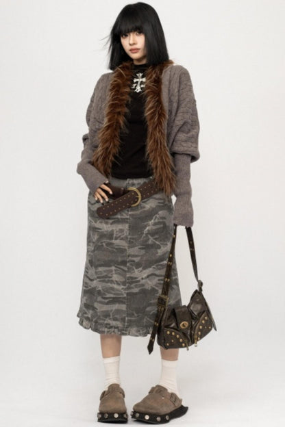 Fur Collar Knitted Cardigan