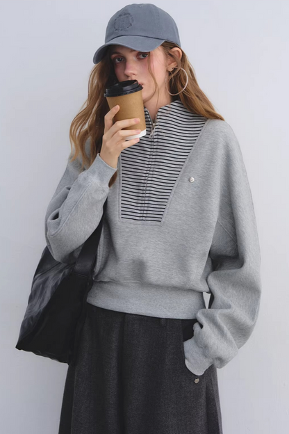 Striped Patchwork Half-Zip Jacket