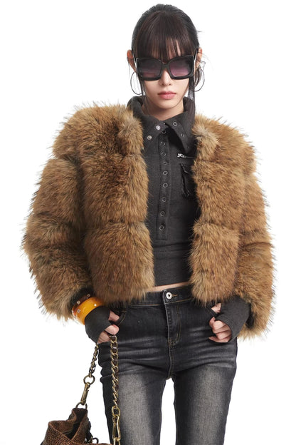 Brown Faux Fur Winter Coat