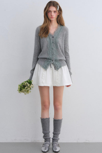 Wool Lace V-Neck Knit Top