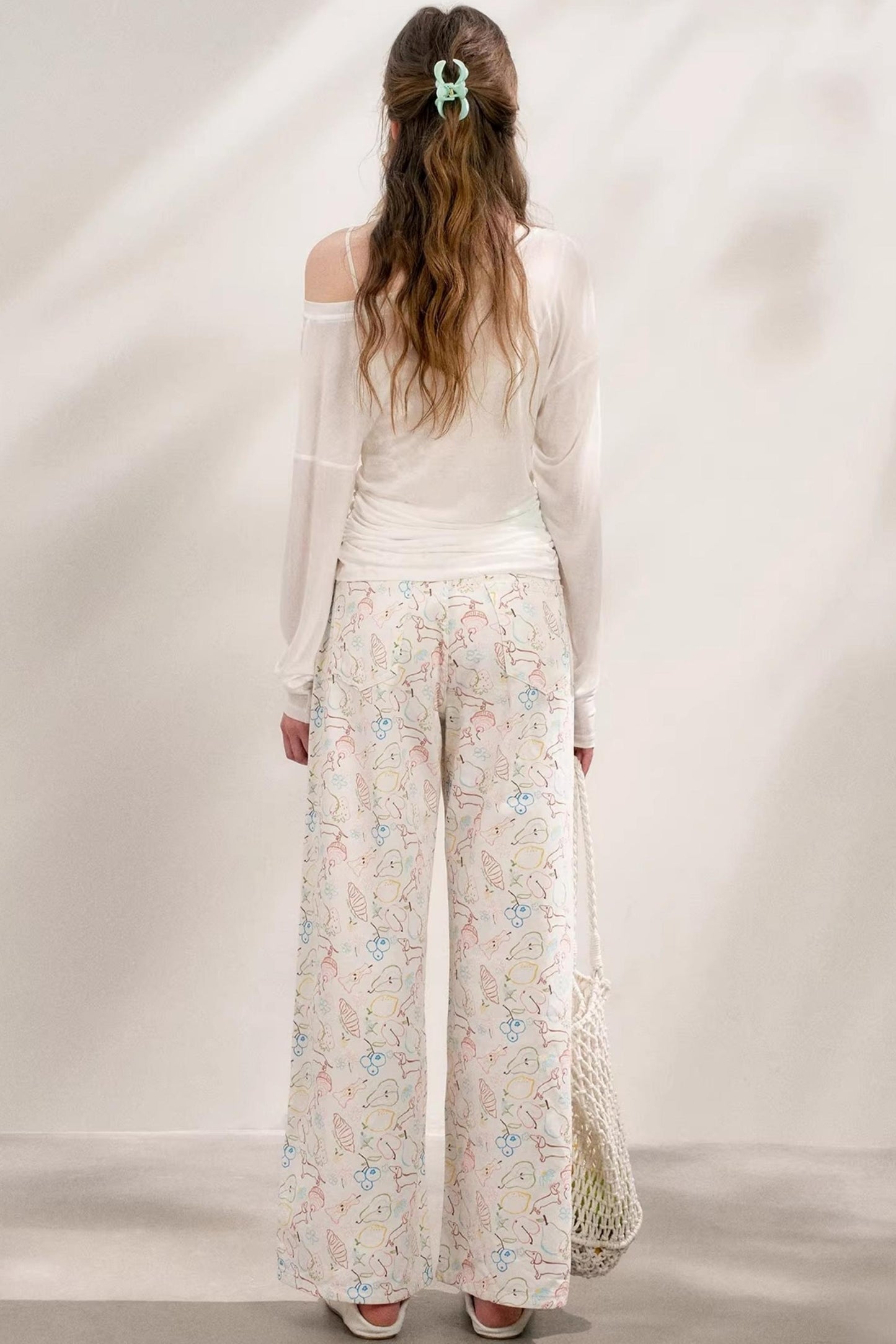 White Floral Wide-Leg Jeans