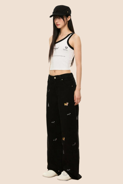 Vintage Embroidered Loose Fit Jeans