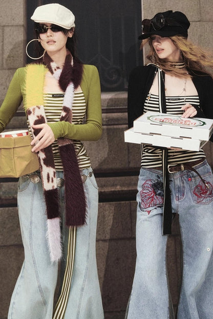 Fake Two Slimming Striped Knit Top