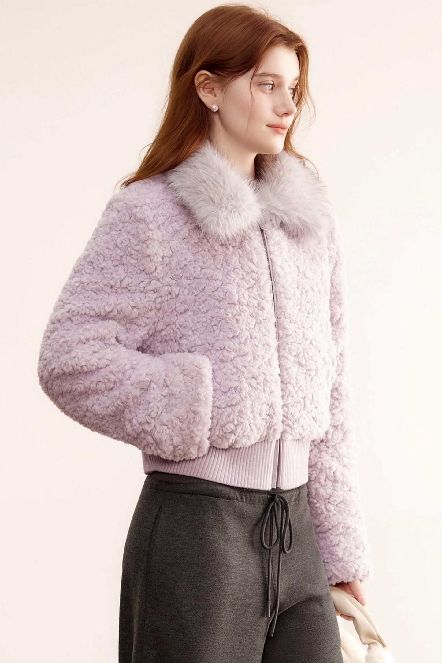 Purple Lamb Wool Fur Coat