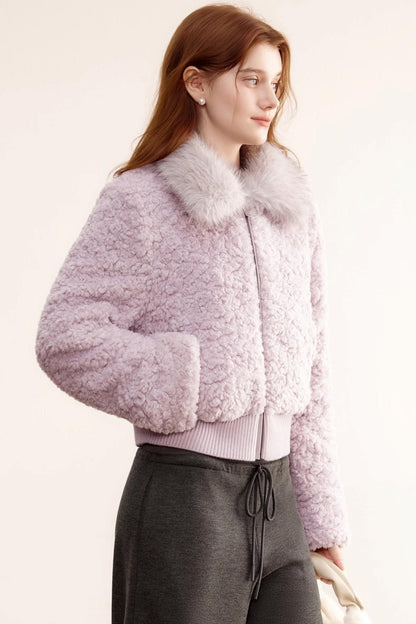 Purple Lamb Wool Fur Coat