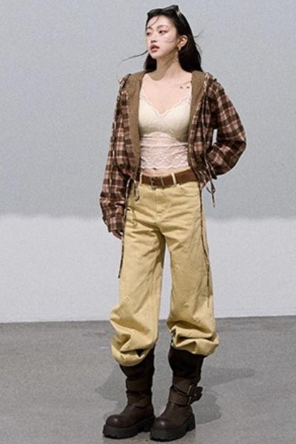 Pure Cotton Embossed High Waist Wide-Leg Jeans