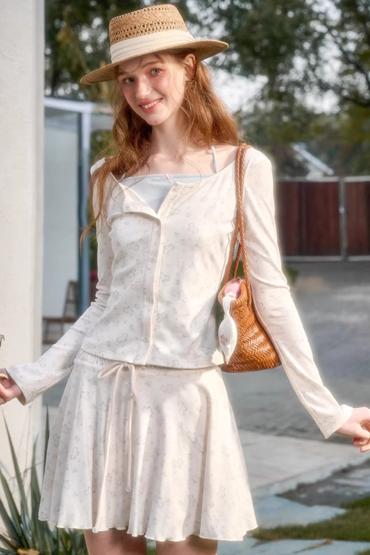 손으로 그린 가디건 스커트 셋업