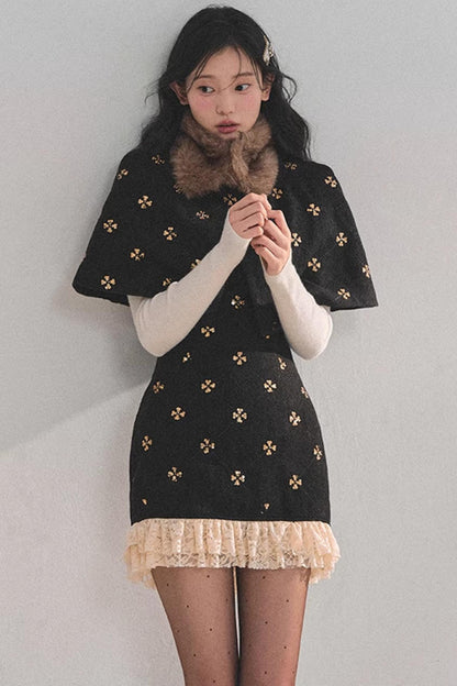 French Woolen Lace Dress Set-Up