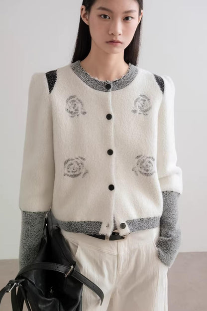 Scattered Roses Jacquard Cardigan