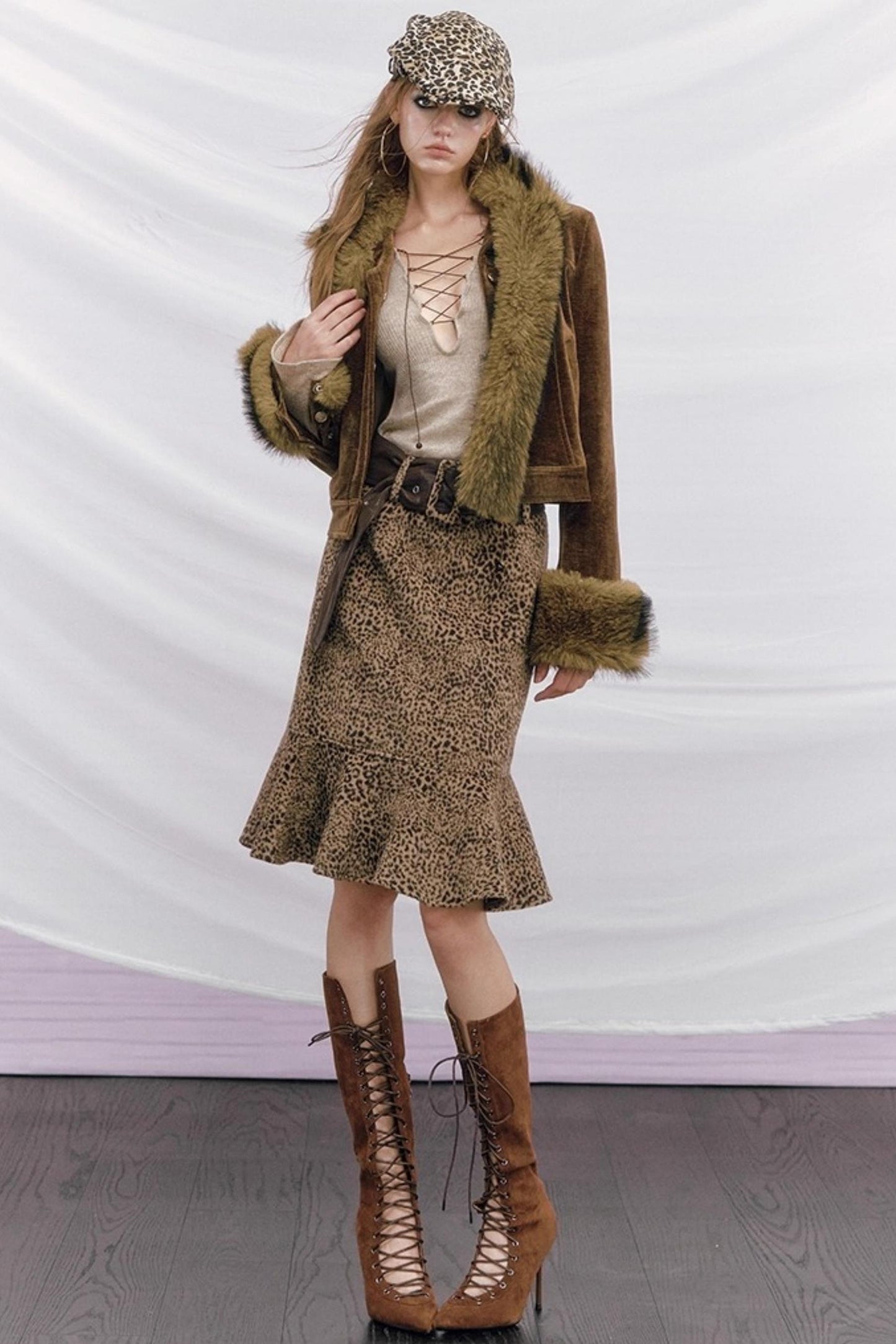 Leopard Wool Patchwork Skirt