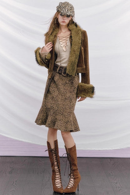 Leopard Wool Patchwork Skirt