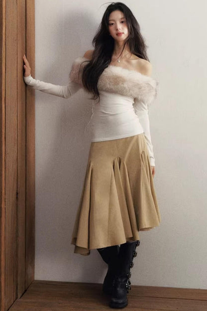 Simulated Wool One-Shoulder Knit Sweater