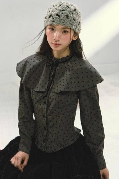 Plaid Velvet Floral Cape Blouse