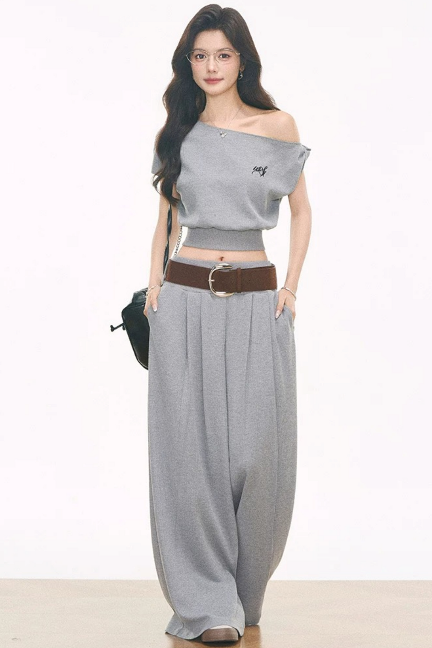 Waffle Knit One-Shoulder Set-Up