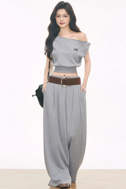 Waffle Knit One-Shoulder Set-Up