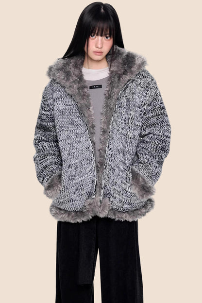 Fur Collar Knitted Reversible Jacket