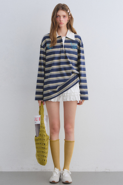 American Patchwork Striped Polo Blouse