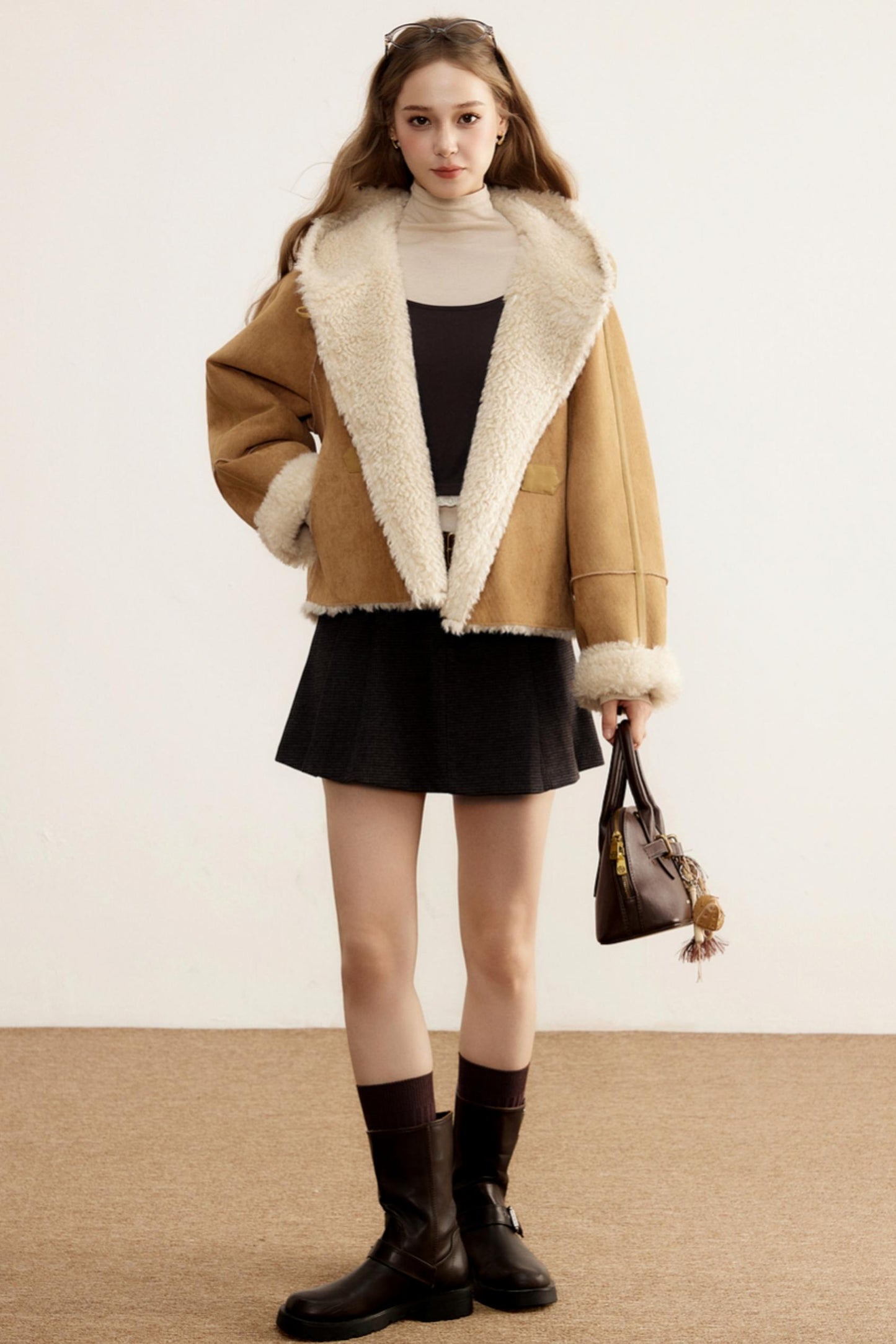 Short Suede Hooded Brown Jacket