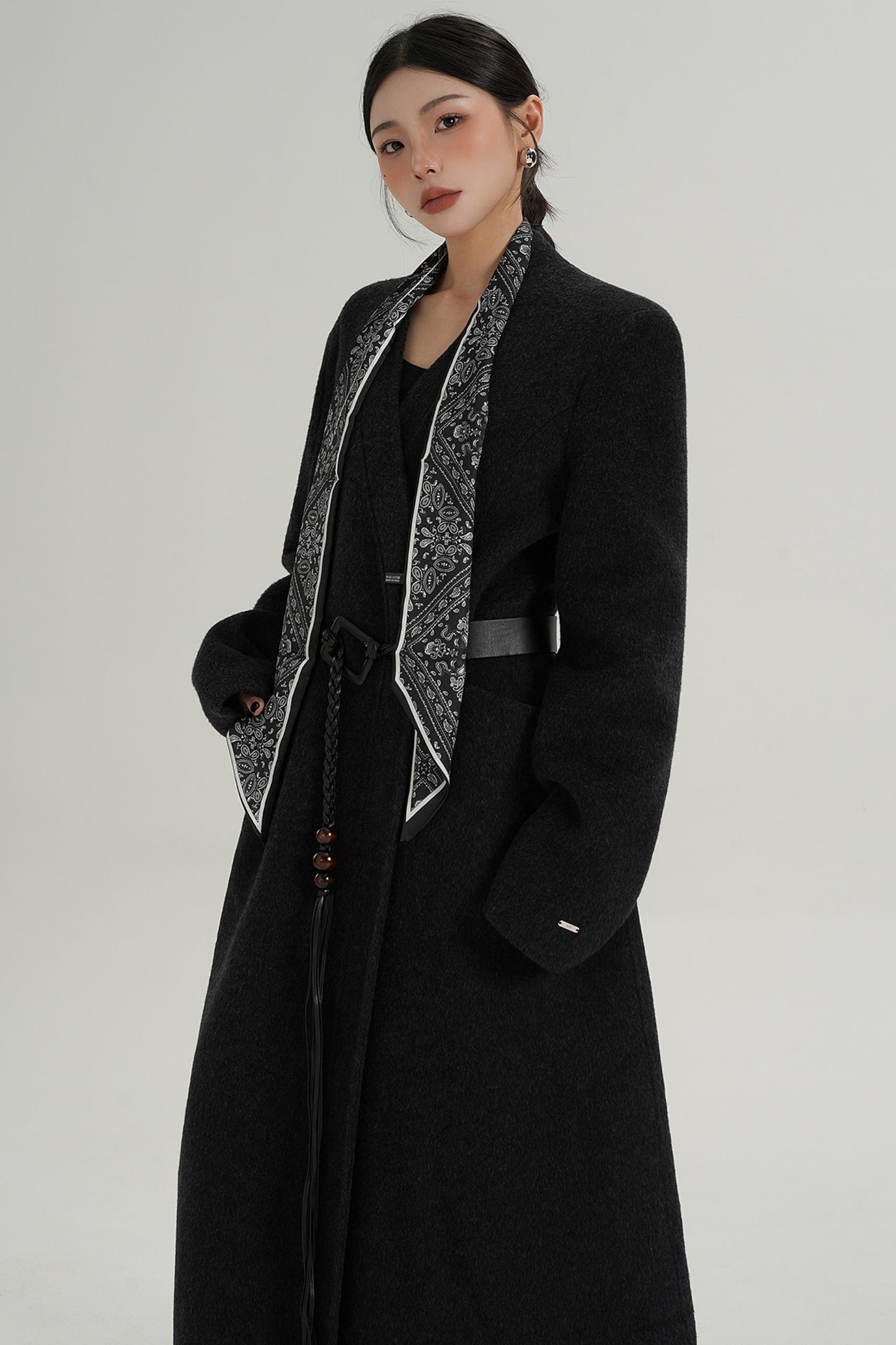 V-Neck Wool Trench Coat