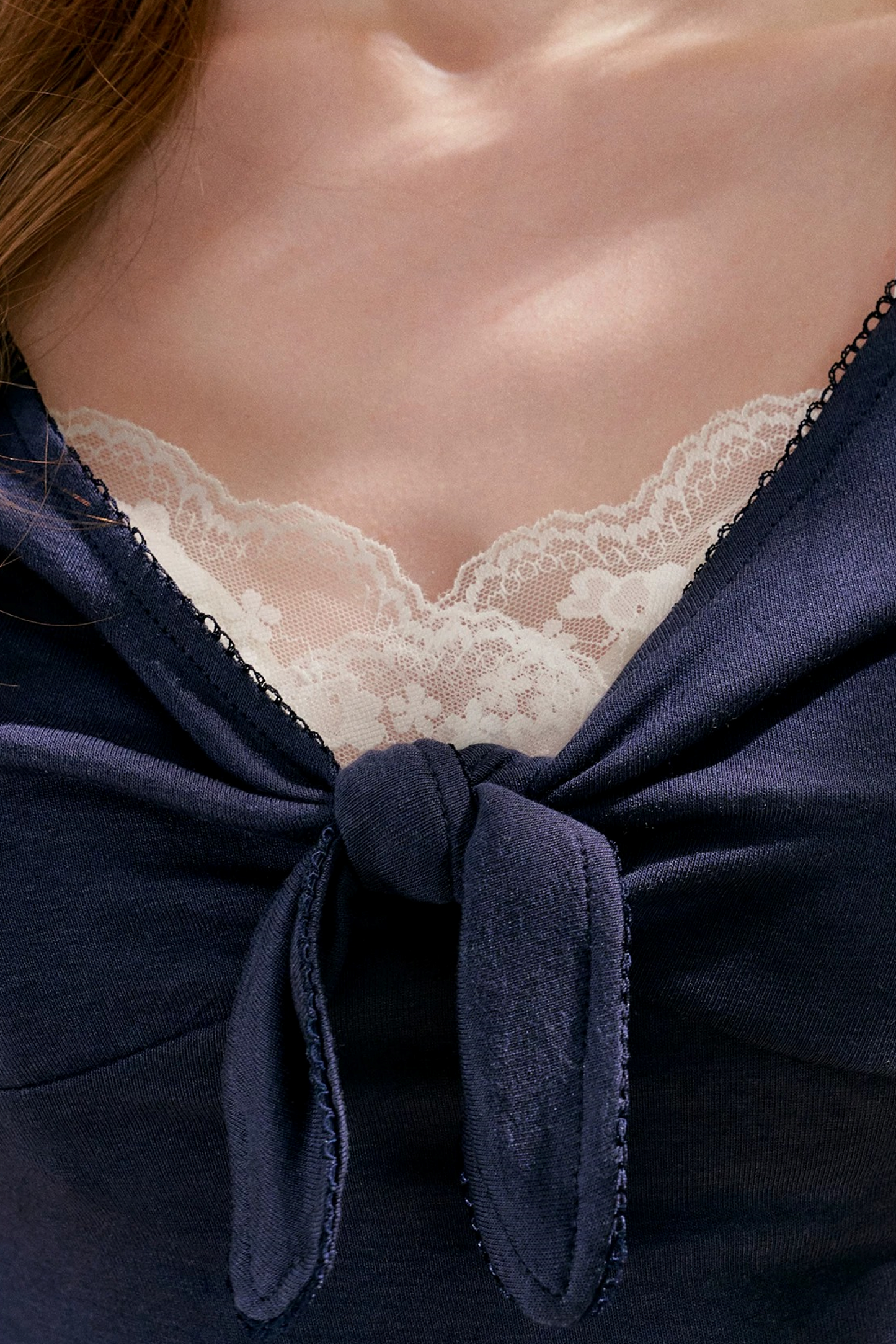 French Wave Lace Bow Blouse