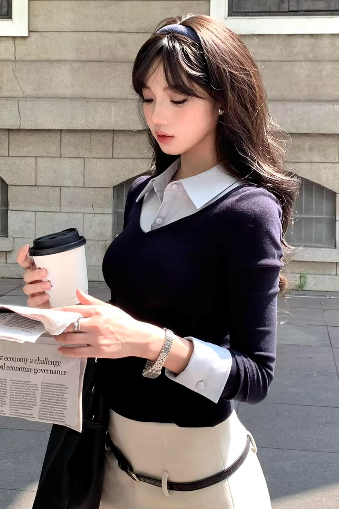 Fake Two Piece Knitted Top Skirt Set-Up