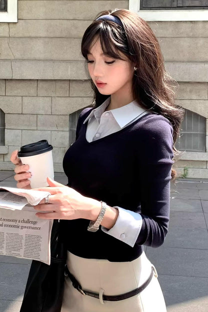 Fake Two Piece Knitted Top Skirt Set-Up