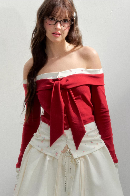 Bright Cherry Tie-Up Blouse